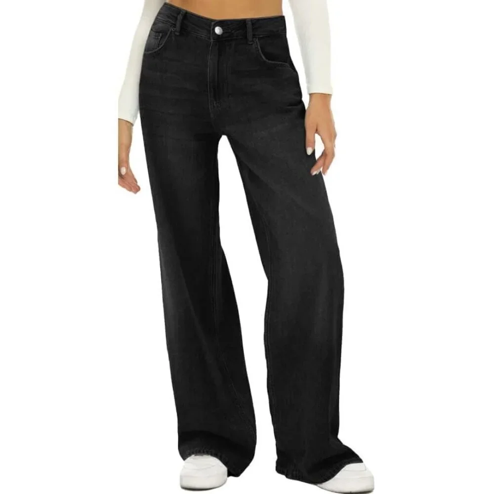 Women Wide Leg Jeans High Waist Baggy Denim Pants Loose Fit Casual Stylish